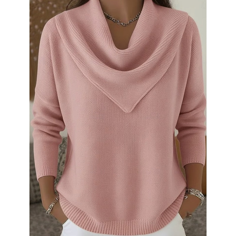 Women's Cowl-Neck Sweater in pink, Elegant Draped Knit