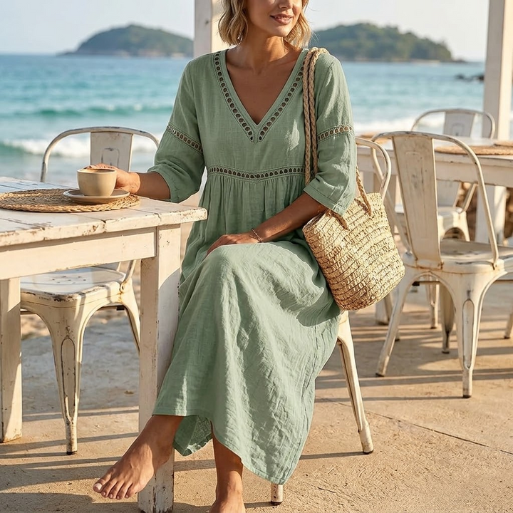 Women's Crochet Trim Midi Dress - Empire Waist