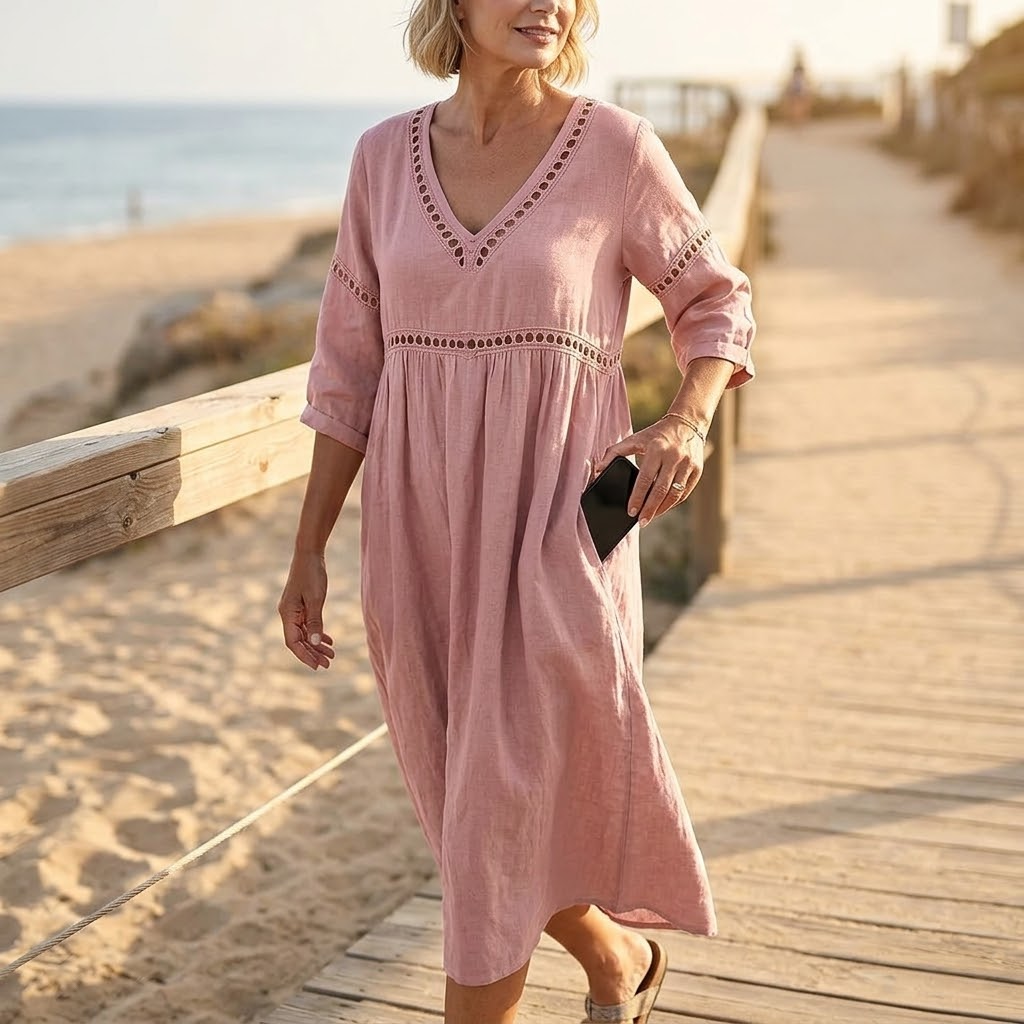 Women's Crochet Trim Midi Dress - Empire Waist