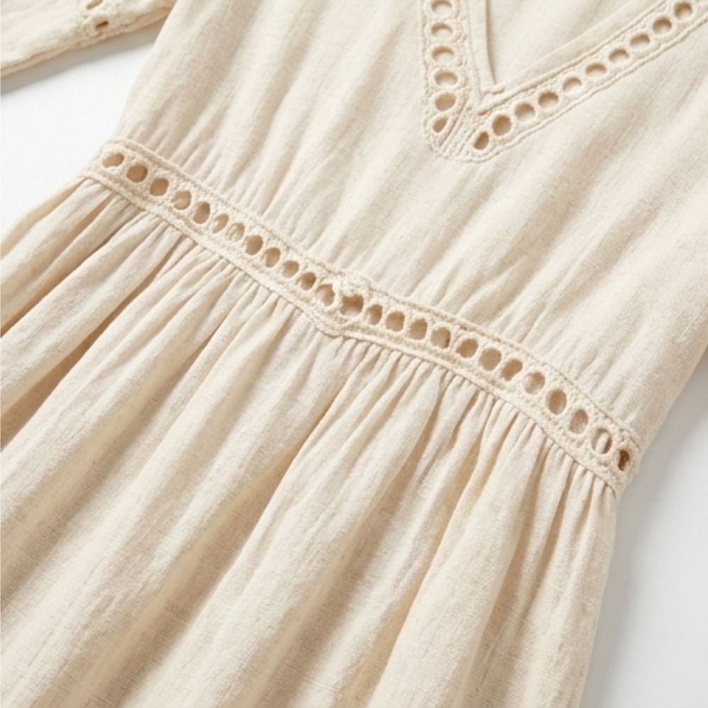 Women's Crochet Trim Midi Dress - Empire Waist