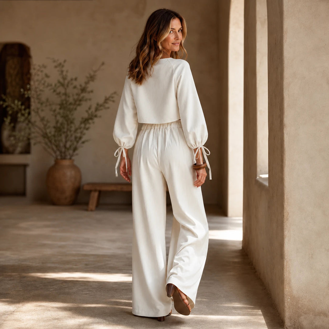 Women's Crop Top and Wide-Leg Trouser Set - Coordinated Casual