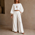 Women's Crop Top and Wide-Leg Trouser Set - Coordinated Casual