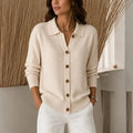 Women's Cropped Knit Cardigan with Turn-Down Collar