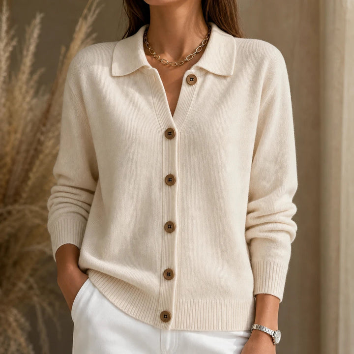 Women's Cropped Knit Cardigan with Turn-Down Collar