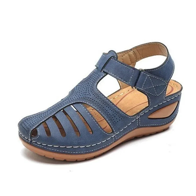 Women's Cushioned Comfort Sandals in blue, Adjustable Wedge