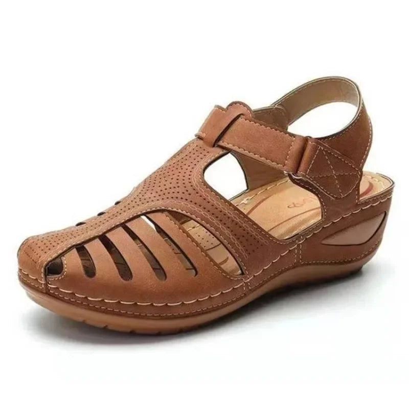 Women's Cushioned Comfort Sandals in brown, Adjustable Wedge