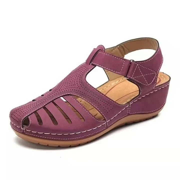 Women's Cushioned Comfort Sandals in purple, Adjustable Wedge