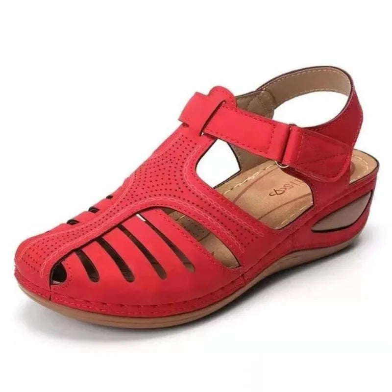 Women's Cushioned Comfort Sandals in red, Adjustable Wedge