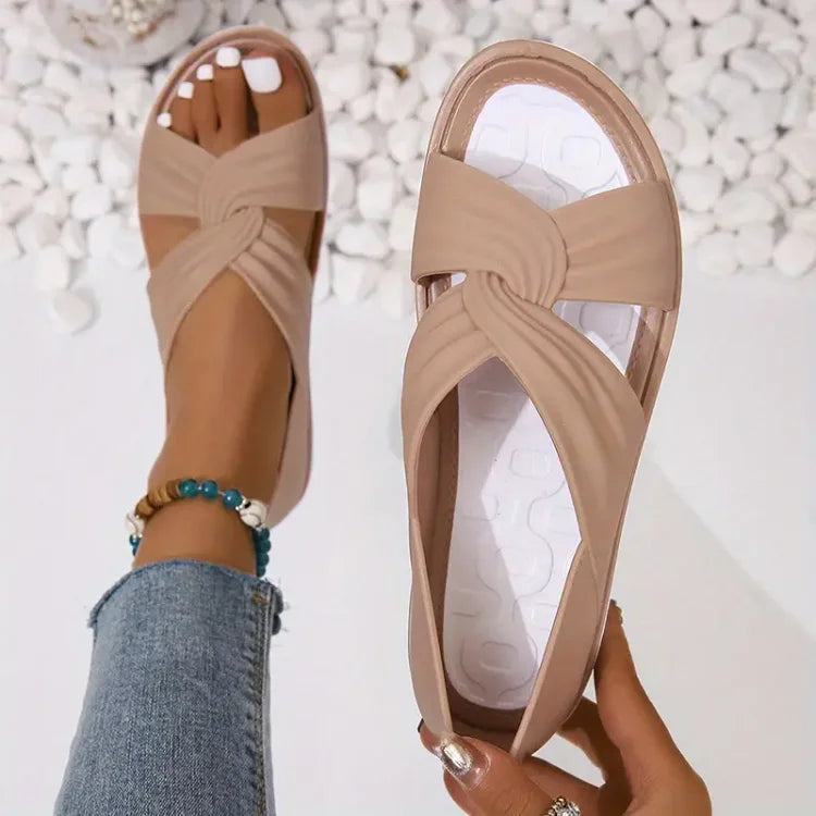 Women's Cushioned Cross-Strap Sandals in beige, Elena