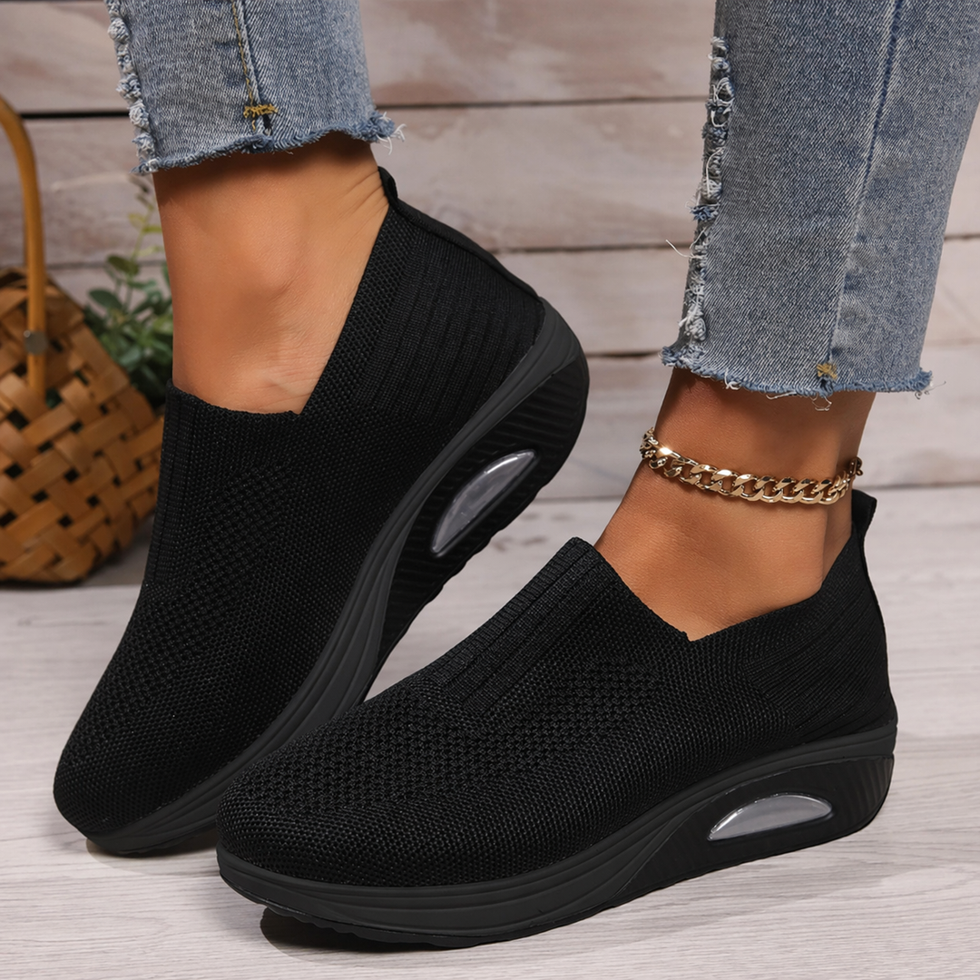 Women's Cushioned Slip-On Sneakers in black, Lightweight Comfort