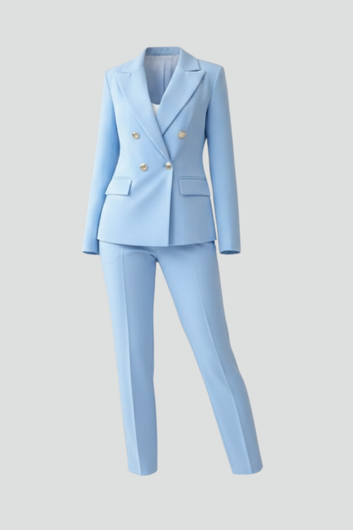 Women's Double-Breasted Blazer Suit Set - Tailored Two-Piece