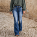 Women's Double-Button High-Waisted Bootcut Jeans - Blue