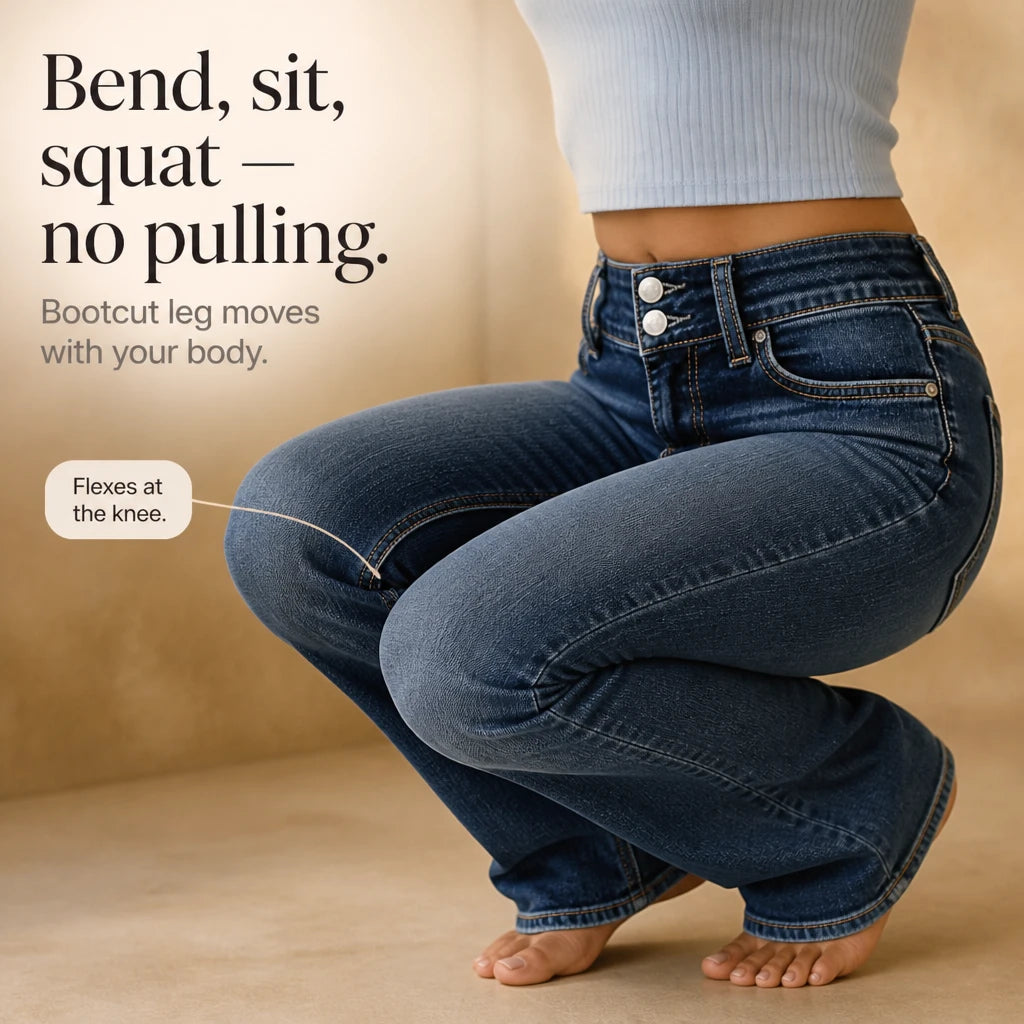 Women's Double-Button High-Waisted Bootcut Jeans - Blue