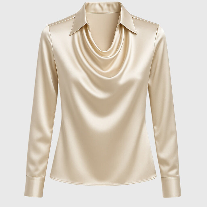 Women's Draped Blouse - Elegant Neckline