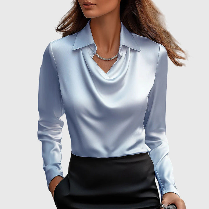 Women's Draped Blouse in light blue, Elegant Neckline