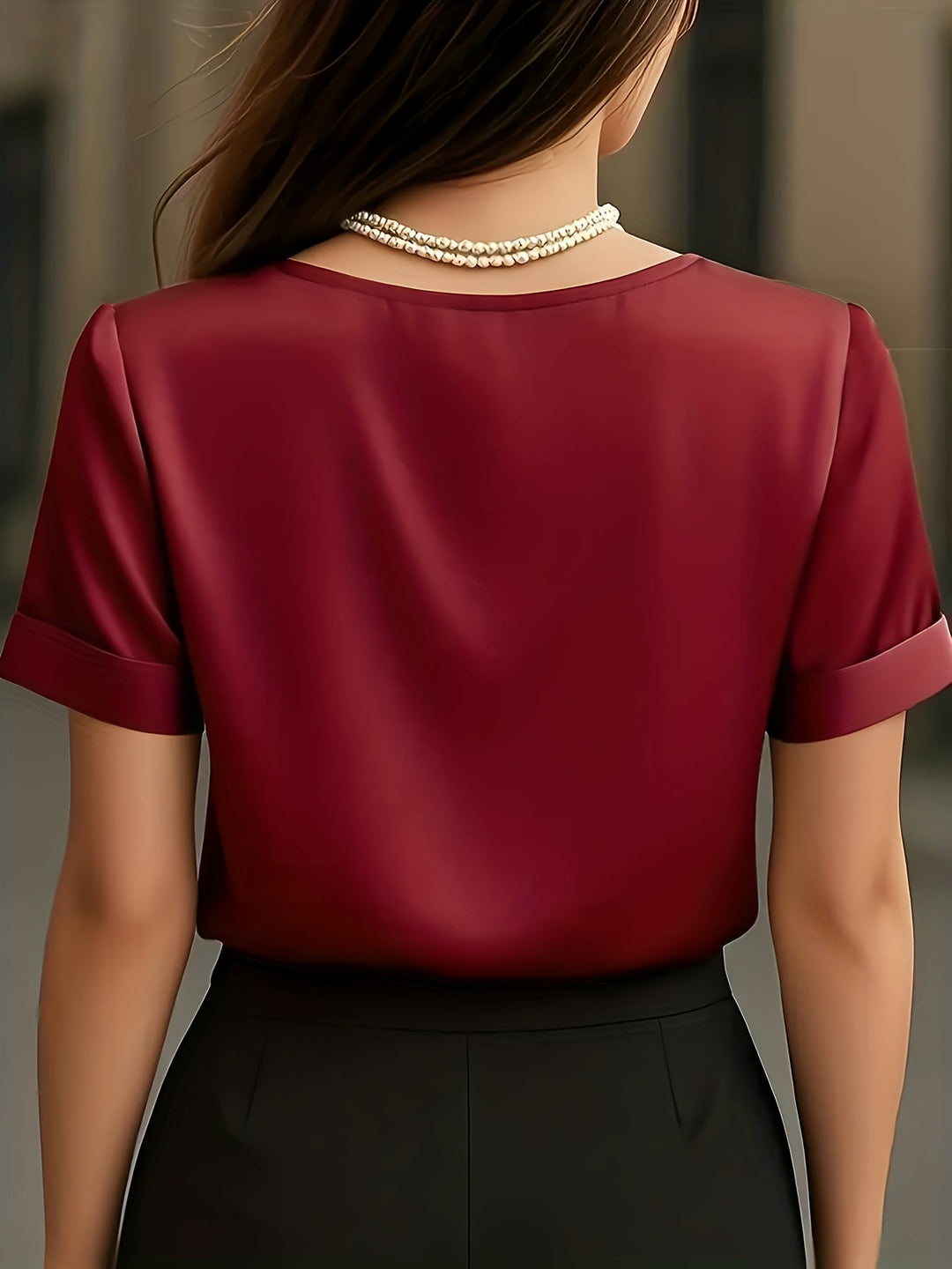 Women's Draped V-Neck Blouse - Elegant Short Sleeve