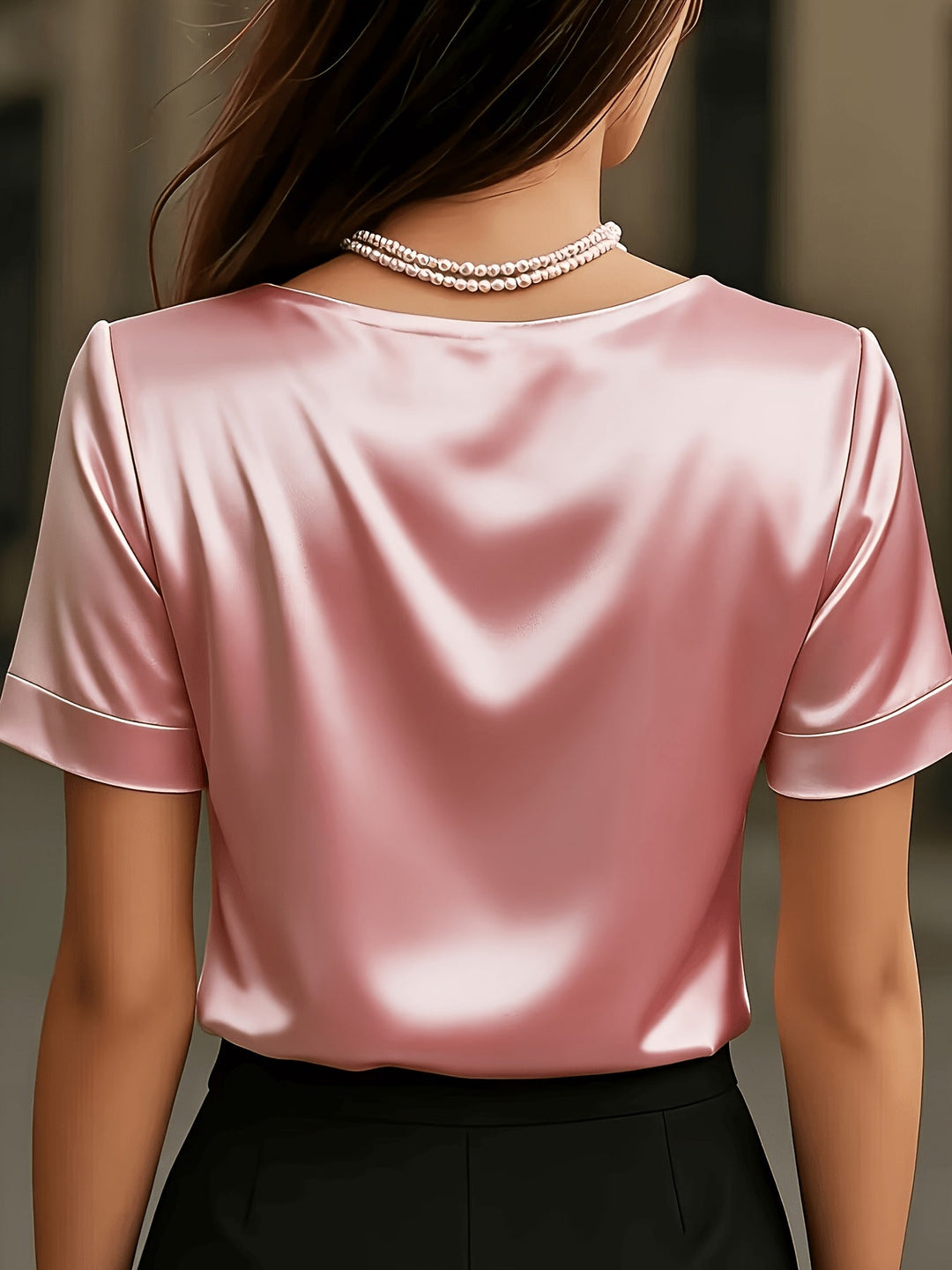 Women's Draped V-Neck Blouse - Elegant Short Sleeve