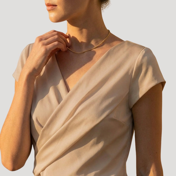 Women's Draped Wrap-Front Blouse - Elegant V-Neck Short Sleeve