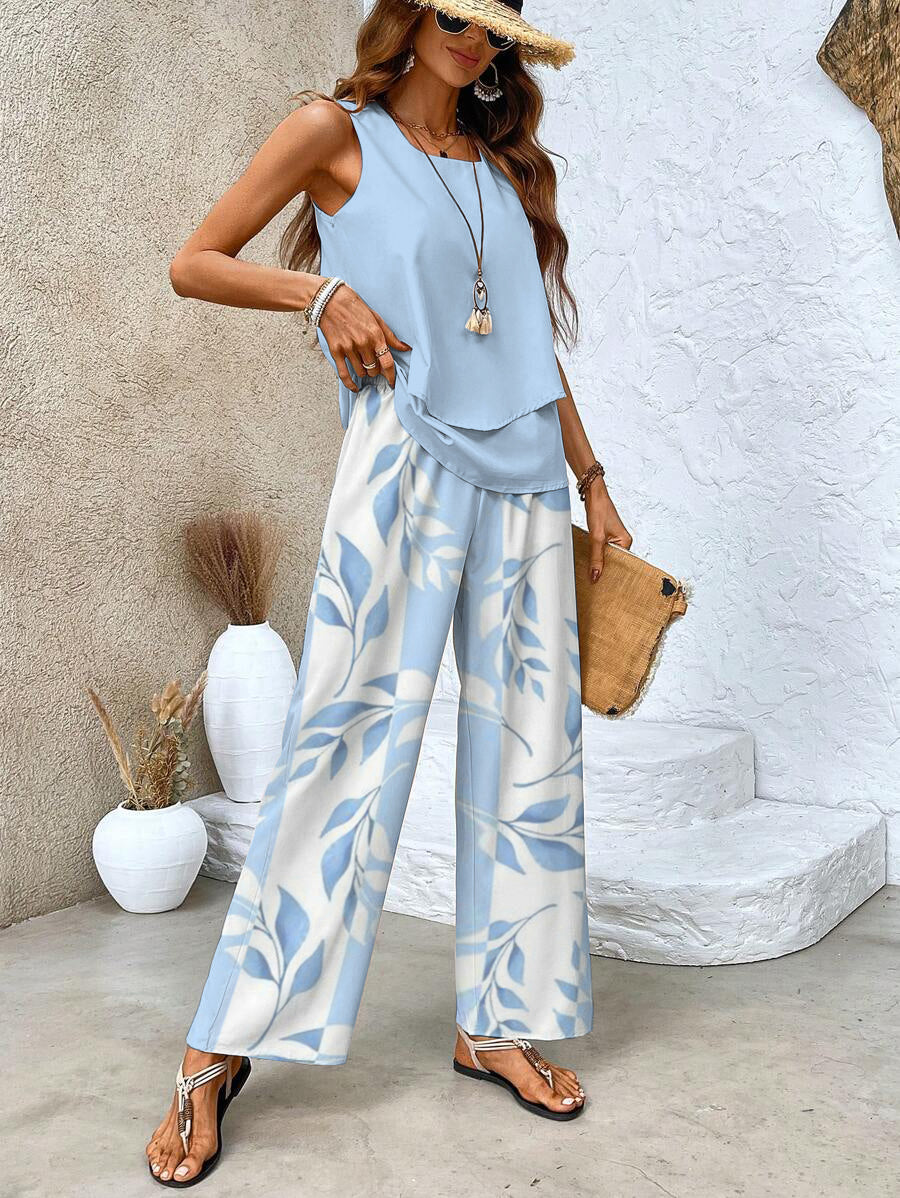 Women's Elegant Two-Piece Set - Lightweight Blouse & Shorts