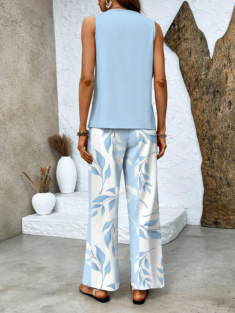 Women's Elegant Two-Piece Set - Lightweight Blouse & Shorts