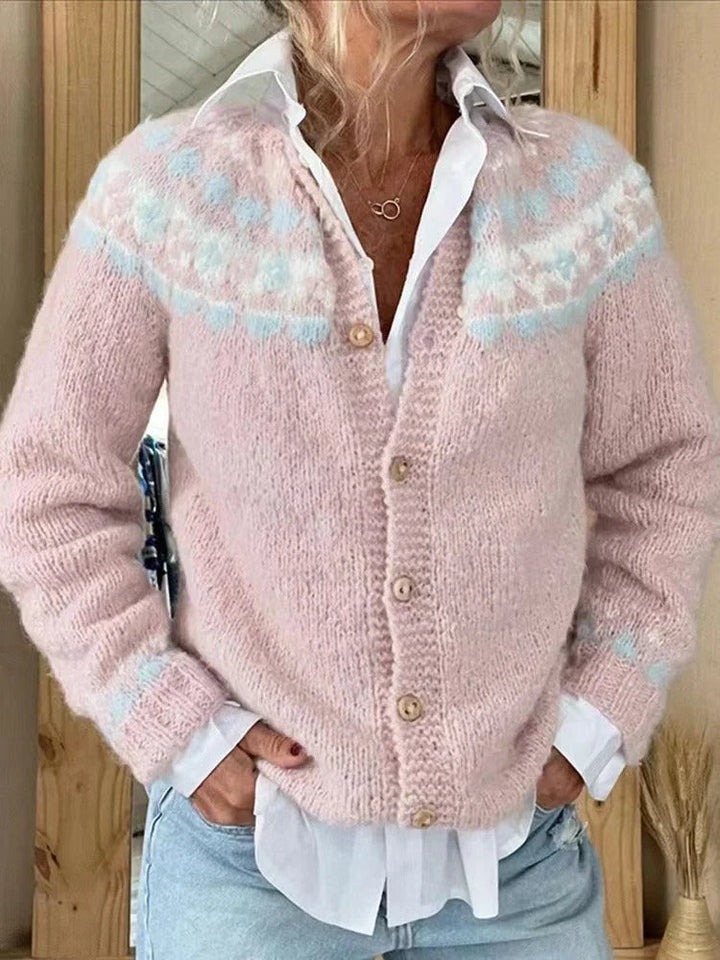 Women's Fair Isle Knit Button Cardigan - Classic Pattern Layer