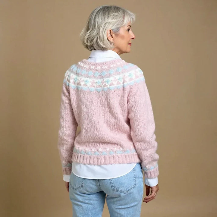 Women's Fair Isle Knit Button Cardigan - Classic Pattern Layer