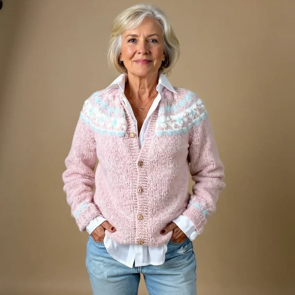 Women's Fair Isle Knit Button Cardigan in multi, Classic Pattern Layer