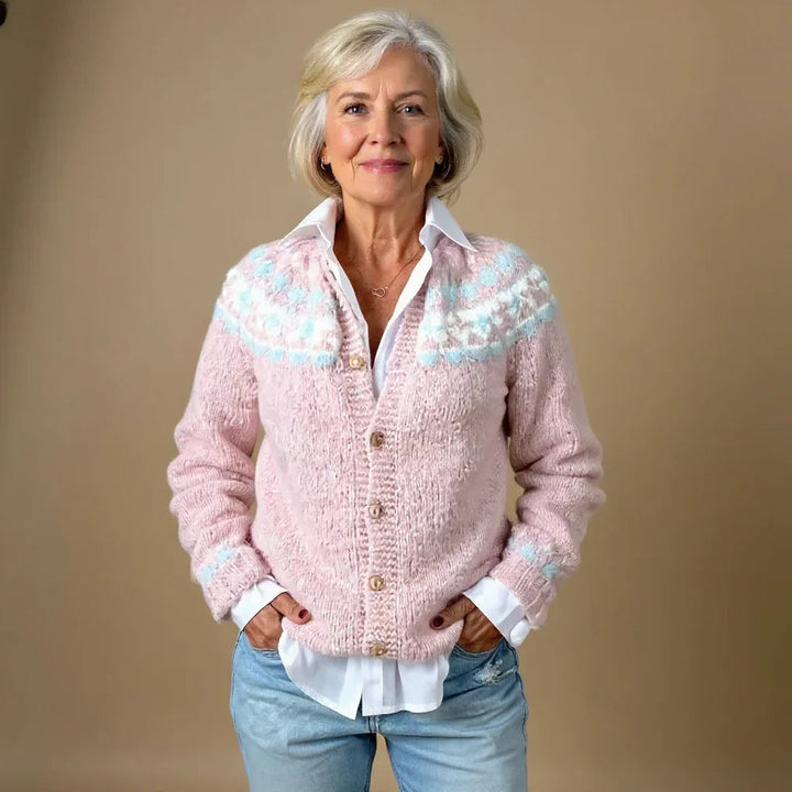 Women's Fair Isle Knit Button Cardigan in multi, Classic Pattern Layer
