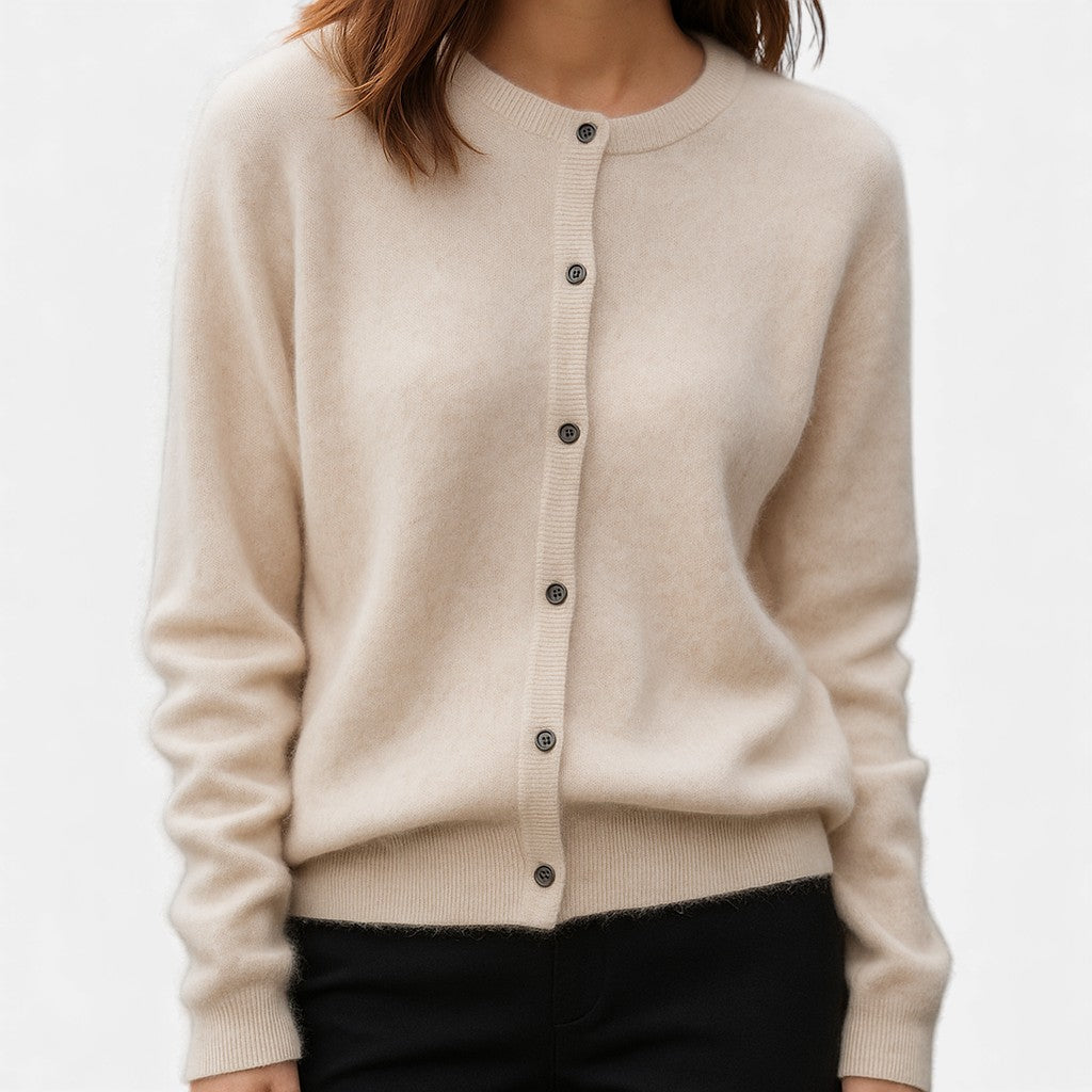 Women's Fine-Knit Button-Up Cardigan in beige, Versatile Layering