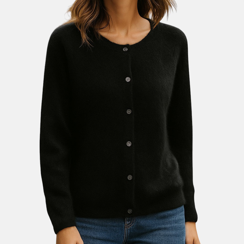 Women's Fine-Knit Button-Up Cardigan in black, Versatile Layering