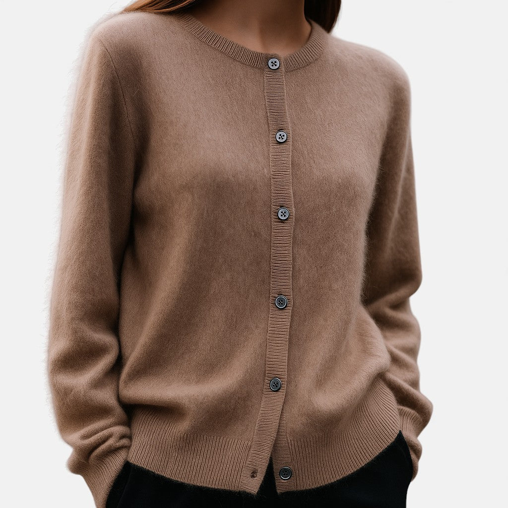 Women's Fine-Knit Button-Up Cardigan in brown, Versatile Layering