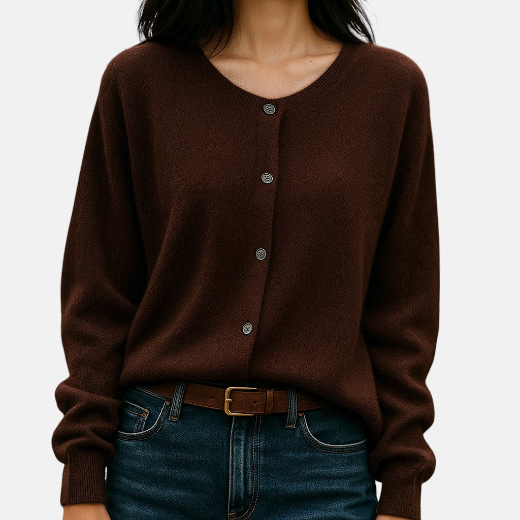 Women's Fine-Knit Button-Up Cardigan in coffee, Versatile Layering