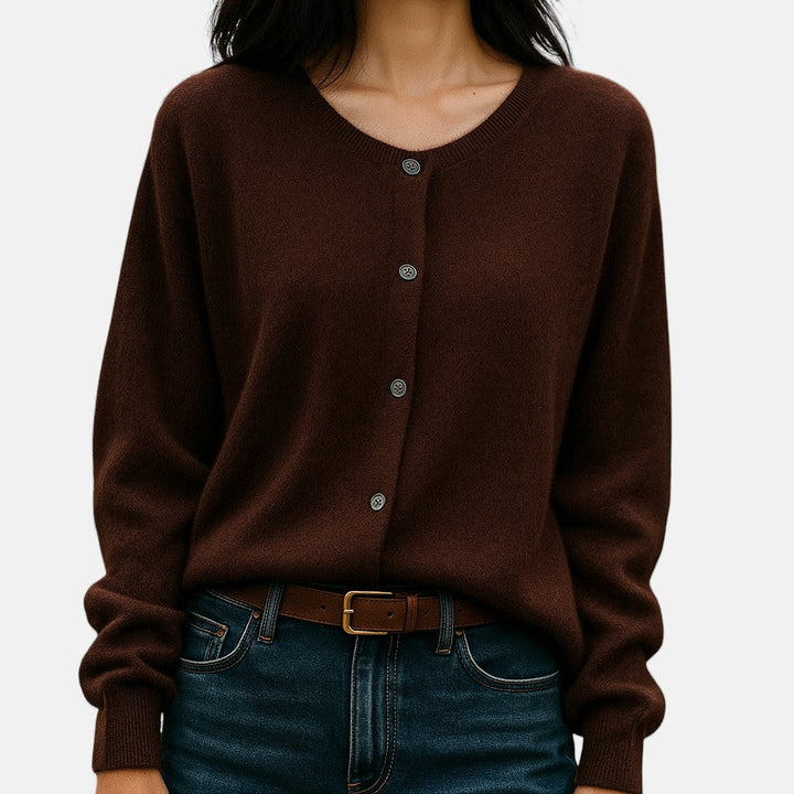 Women's Fine-Knit Button-Up Cardigan in coffee, Versatile Layering