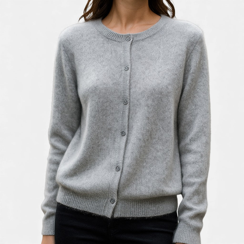 Women's Fine-Knit Button-Up Cardigan in light grey, Versatile Layering