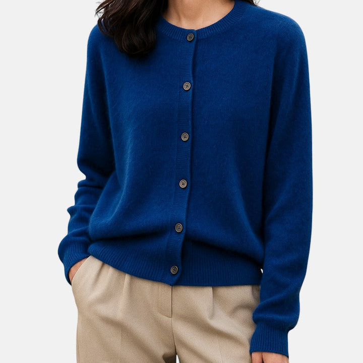 Women's Fine-Knit Button-Up Cardigan in navy, Versatile Layering