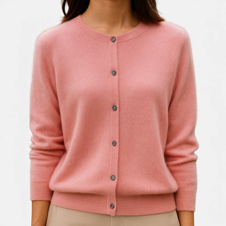 Women's Fine-Knit Button-Up Cardigan in pink, Versatile Layering