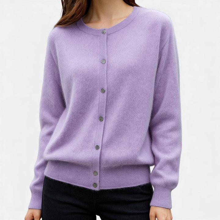 Women's Fine-Knit Button-Up Cardigan in purple, Versatile Layering