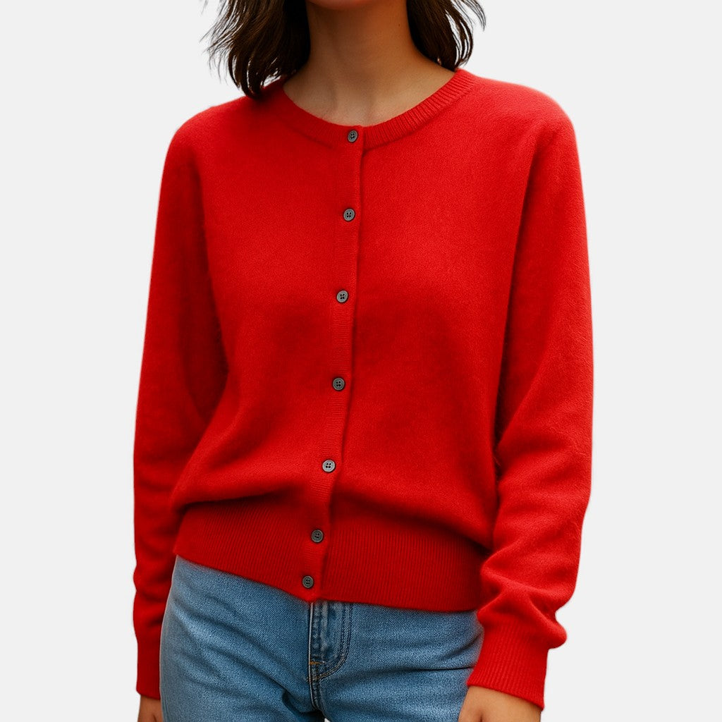 Women's Fine-Knit Button-Up Cardigan in red, Versatile Layering