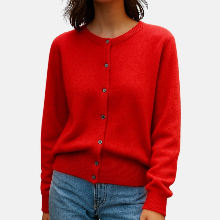 Women's Fine-Knit Button-Up Cardigan in red, Versatile Layering