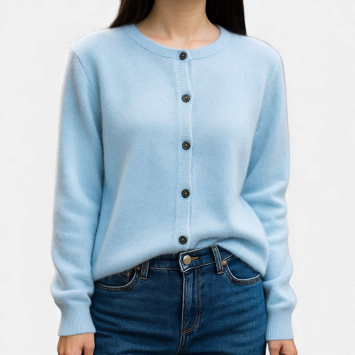 Women's Fine-Knit Button-Up Cardigan in sky blue, Versatile Layering