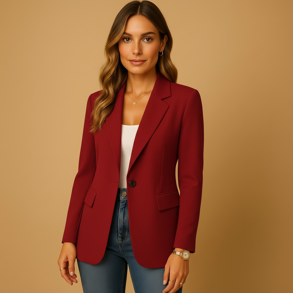 Women's Fitted Tailored Blazer in wine red, Structured Elegance