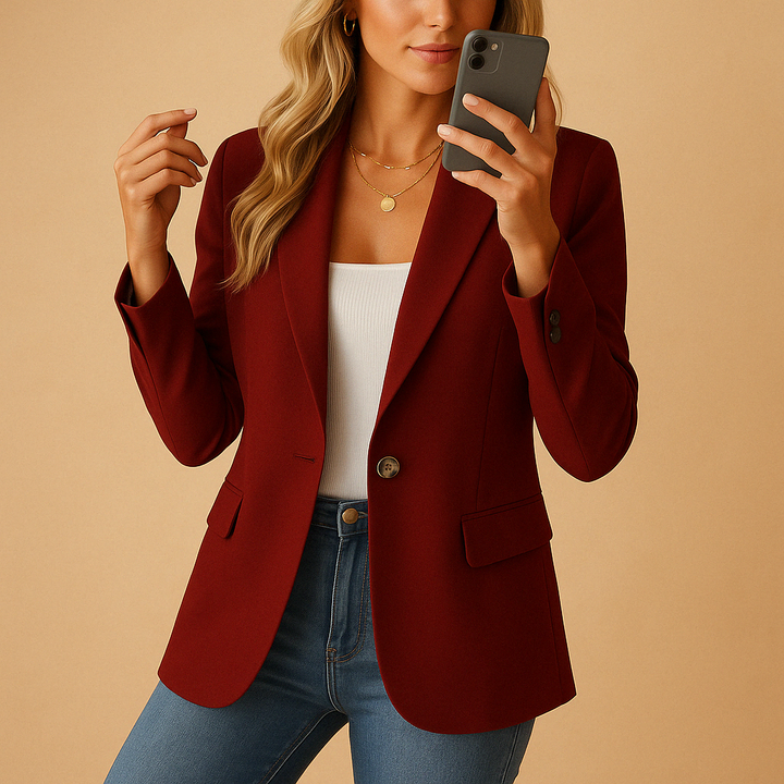 Women's Fitted Tailored Blazer in wine red, Structured Elegance