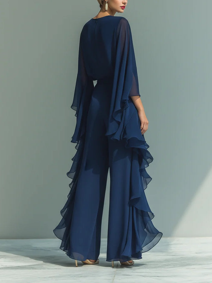 Women's Flared Sleeve Chiffon Set - Elegant Evening