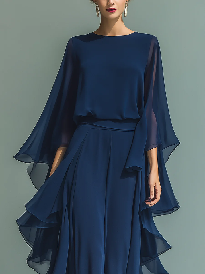 Women's Flared Sleeve Chiffon Set - Elegant Evening