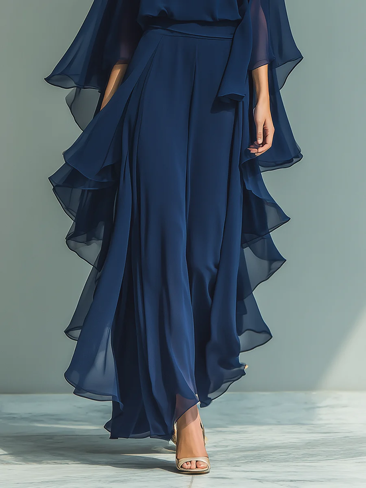 Women's Flared Sleeve Chiffon Set - Elegant Evening