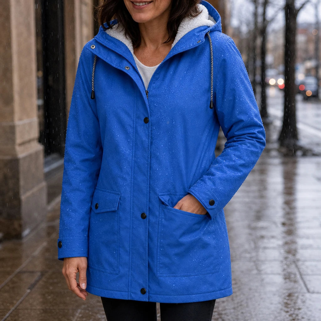 Women's Fleece-Lined Hooded Winter Jacket - Windproof Warmth