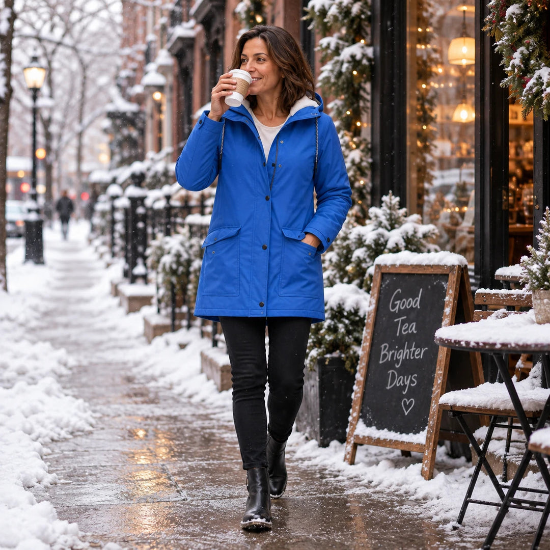 Women's Fleece-Lined Hooded Winter Jacket - Windproof Warmth