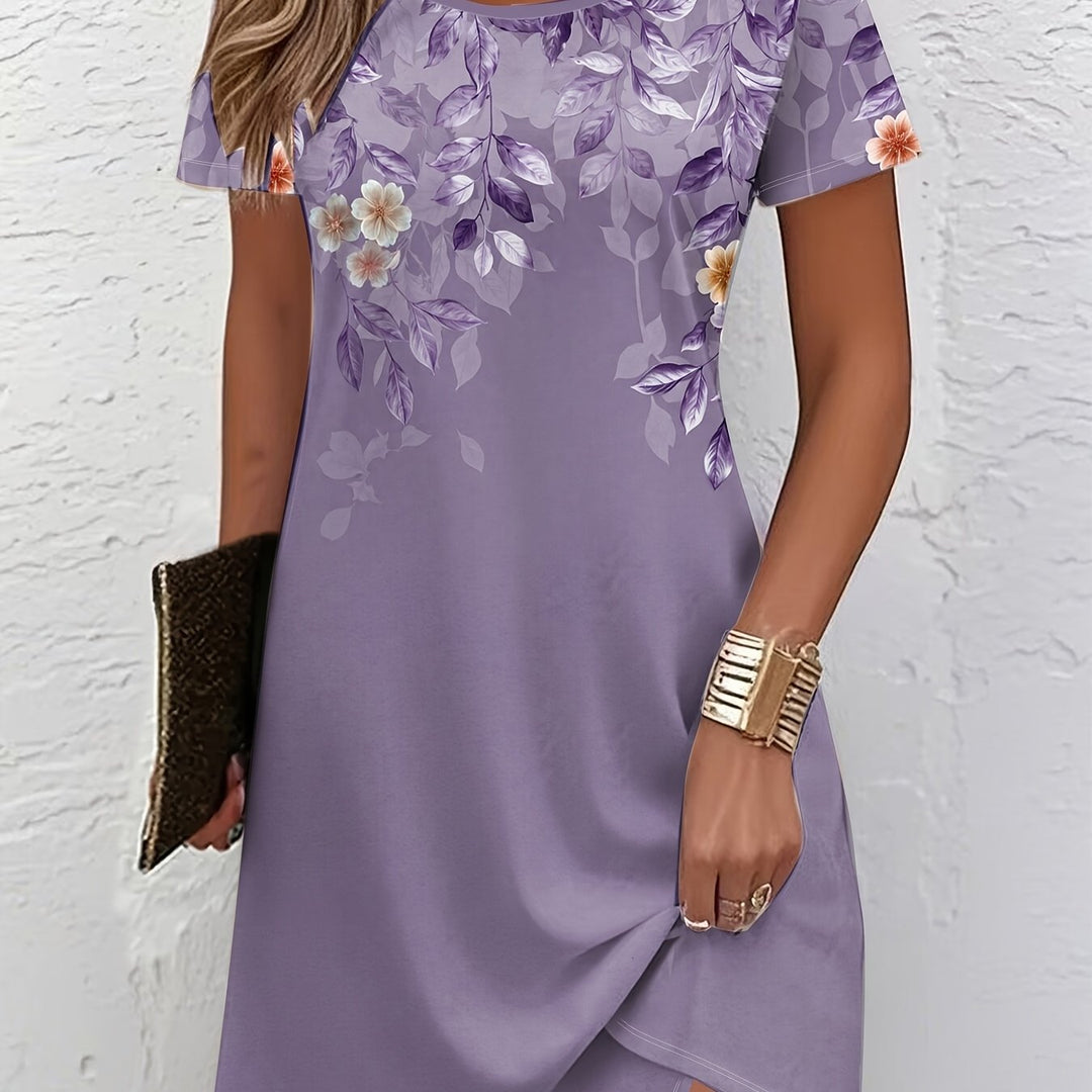 Women's Floral A-Line Dress in light purple, Graceful Everyday Style