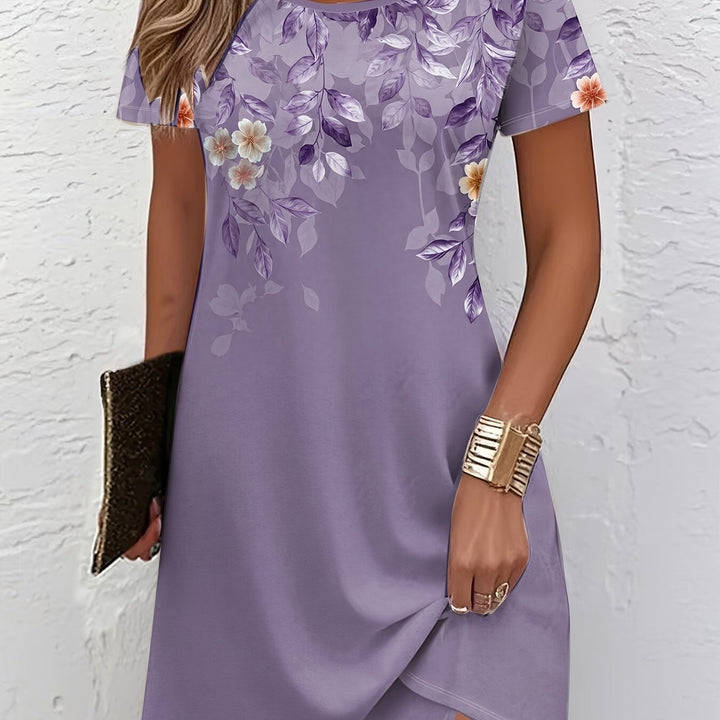 Women's Floral A-Line Dress in light purple, Graceful Everyday Style