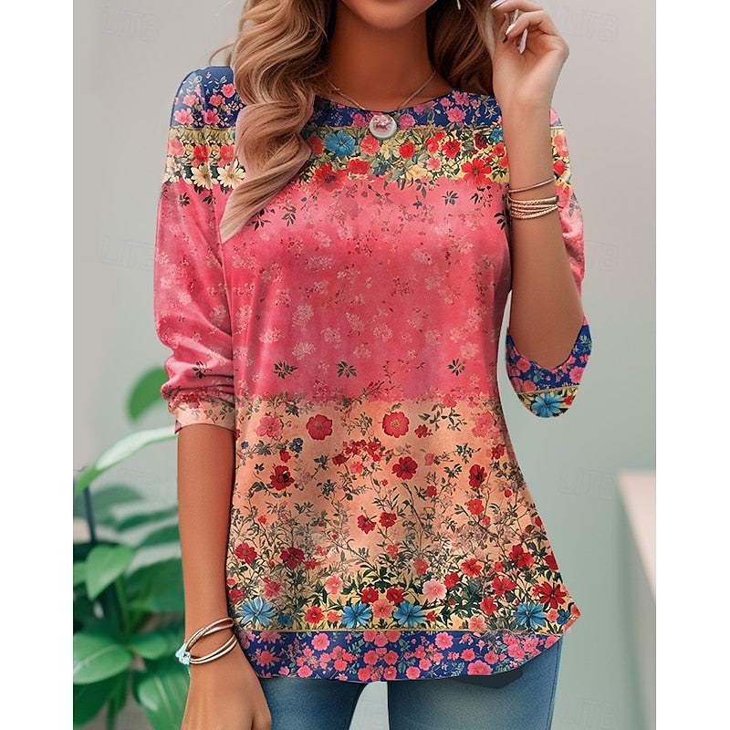 Women's Floral Long-Sleeve Top - Relaxed Fit